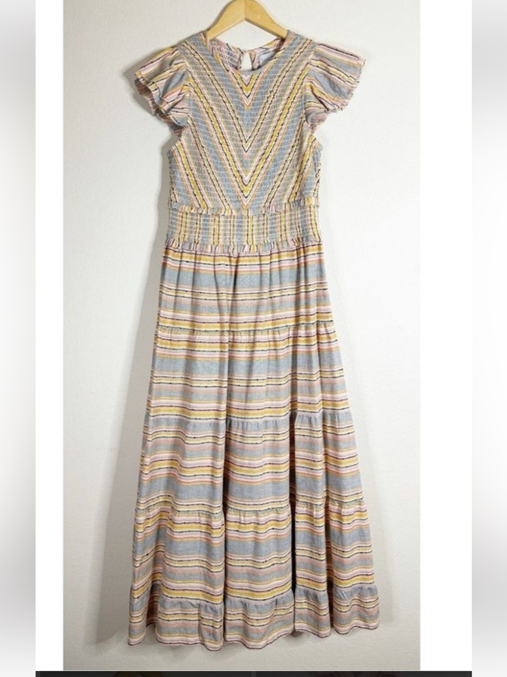 Saylor Alanna multicolor woven ruffle sleeve smocked waist maxi dress